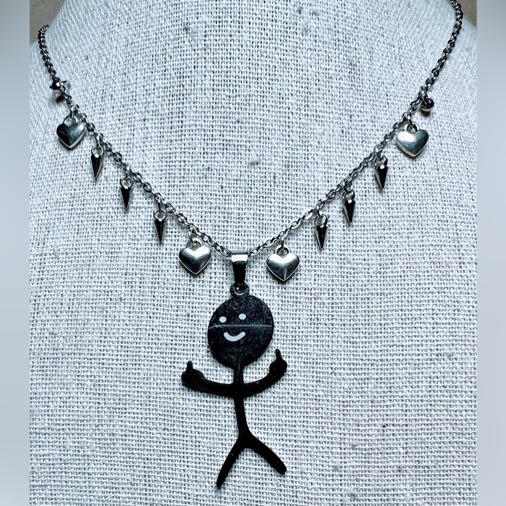 F**k you doodle with flair silver necklace